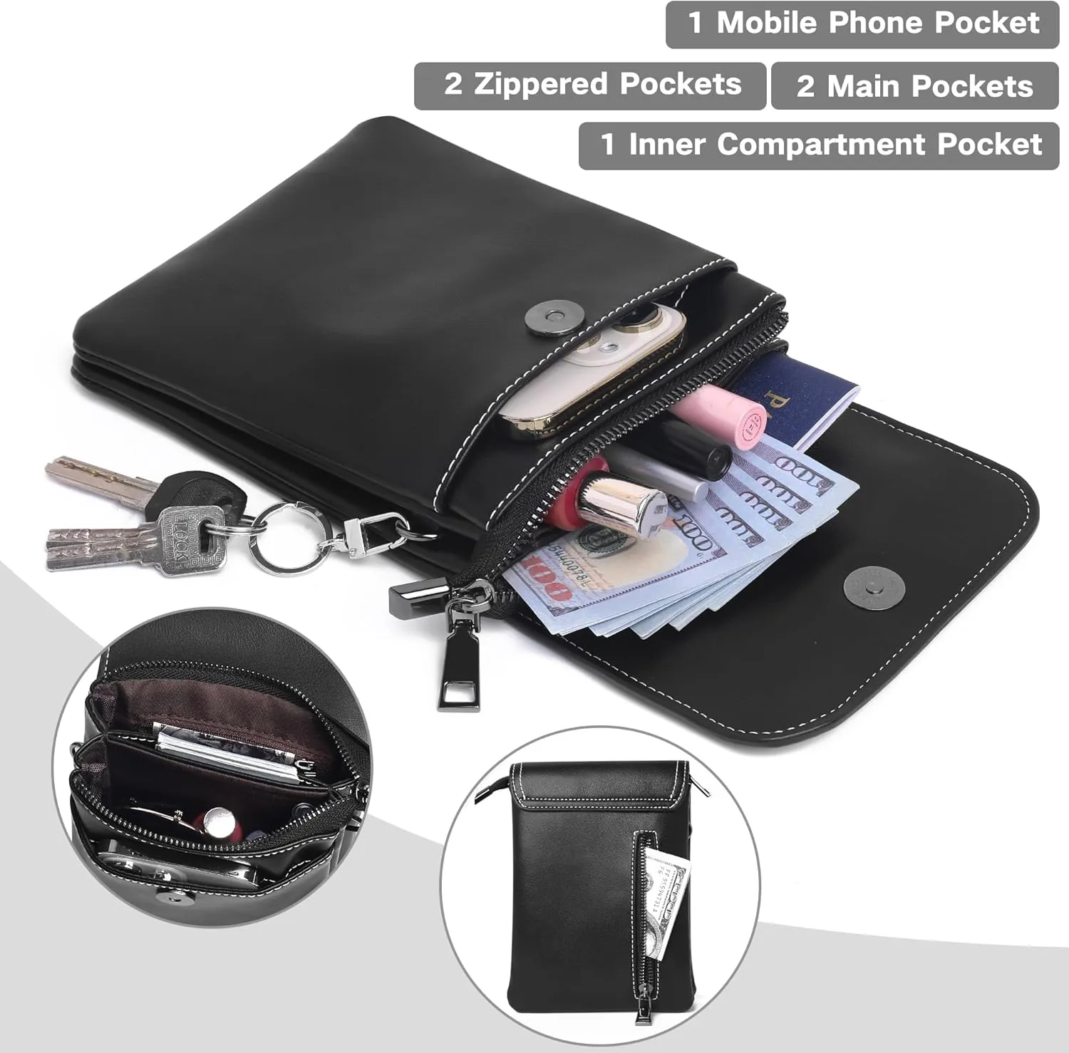 KUKOO Small Crossbody Bags for Women Cell Phone Purse Wallet Bag PU Leather with Shoulder Strap