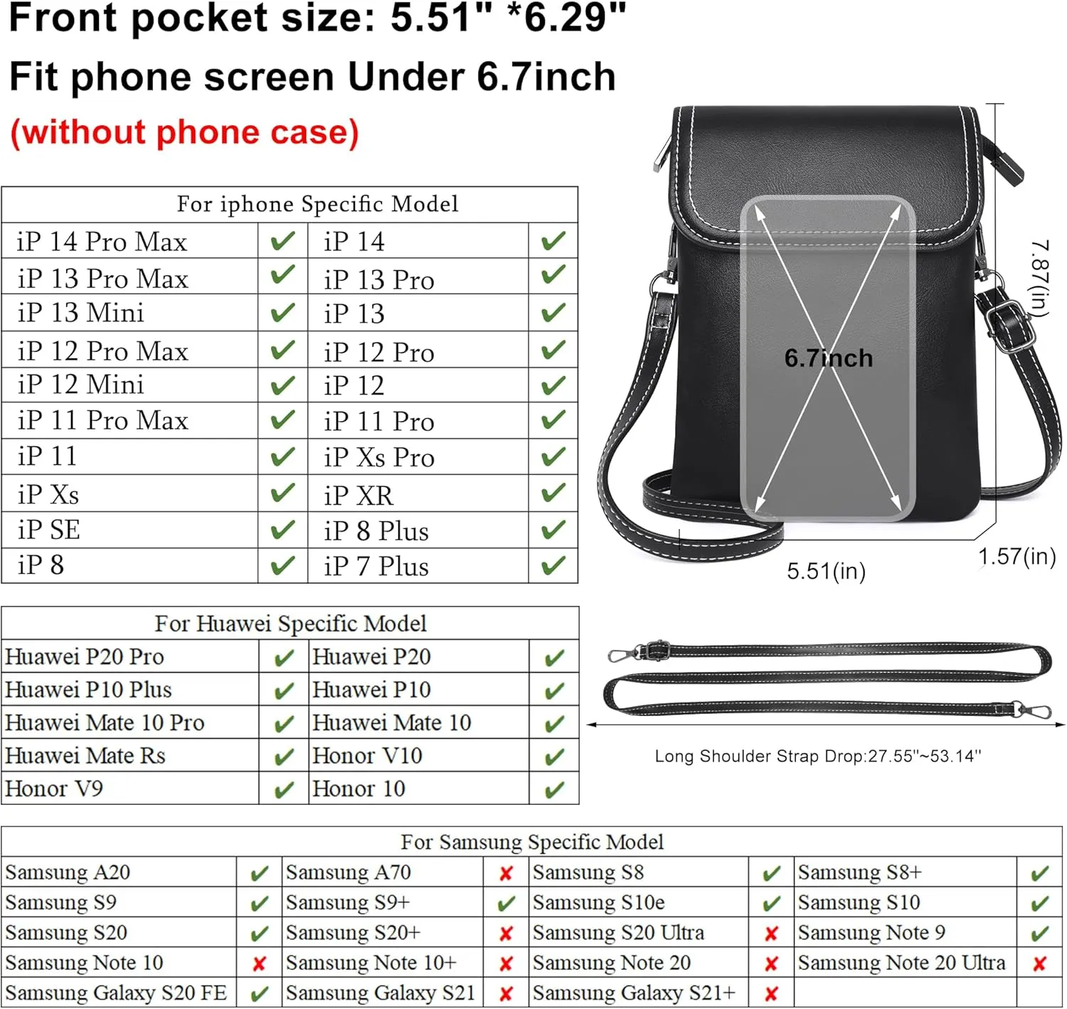 KUKOO Small Crossbody Bags for Women Cell Phone Purse Wallet Bag PU Leather with Shoulder Strap