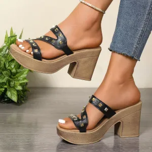 Ladies' sandals - open-top high-heeled casual shoes, made of artificial leather and with PU soles, suitable for summer, beaches and parties, durable and anti-slip shoes