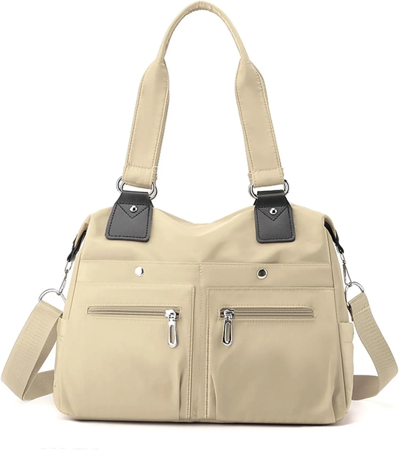 Langrents Nylon Tote Bag, Large Capacity Waterproof Multi Pocket Shoulder Bag, Lightweight Nylon Shoulder Bag with Zipper