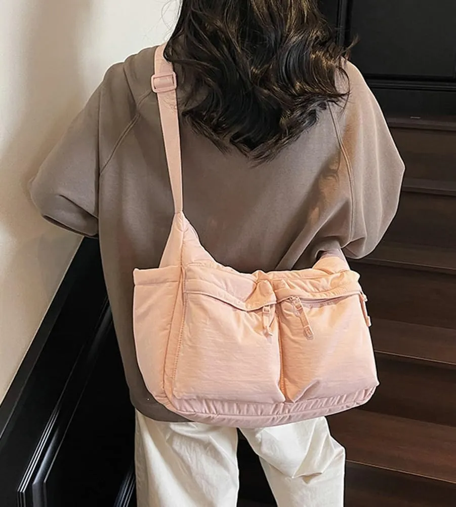 Large Crossbody Tote Bags Waterproof Nylon Shoulder Bag Multi-Pockets Sling Purse Messenger Bags Casual Work Handbag