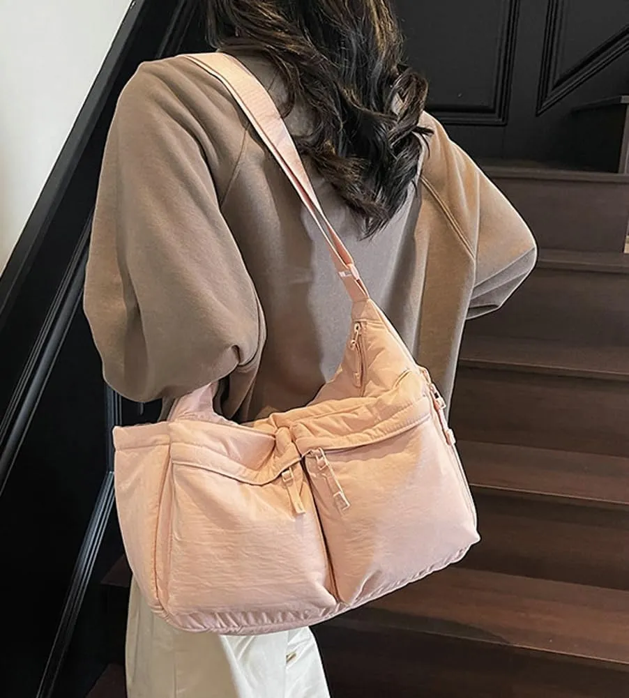Large Crossbody Tote Bags Waterproof Nylon Shoulder Bag Multi-Pockets Sling Purse Messenger Bags Casual Work Handbag