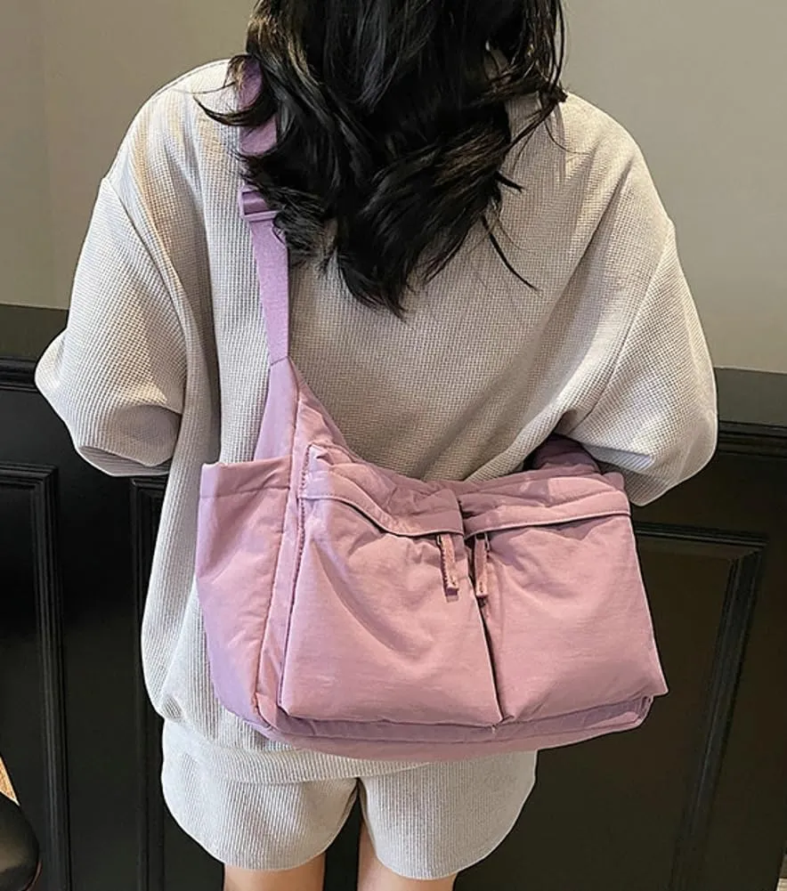 Large Crossbody Tote Bags Waterproof Nylon Shoulder Bag Multi-Pockets Sling Purse Messenger Bags Casual Work Handbag