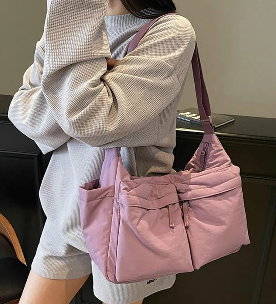 Large Crossbody Tote Bags Waterproof Nylon Shoulder Bag Multi-Pockets Sling Purse Messenger Bags Casual Work Handbag