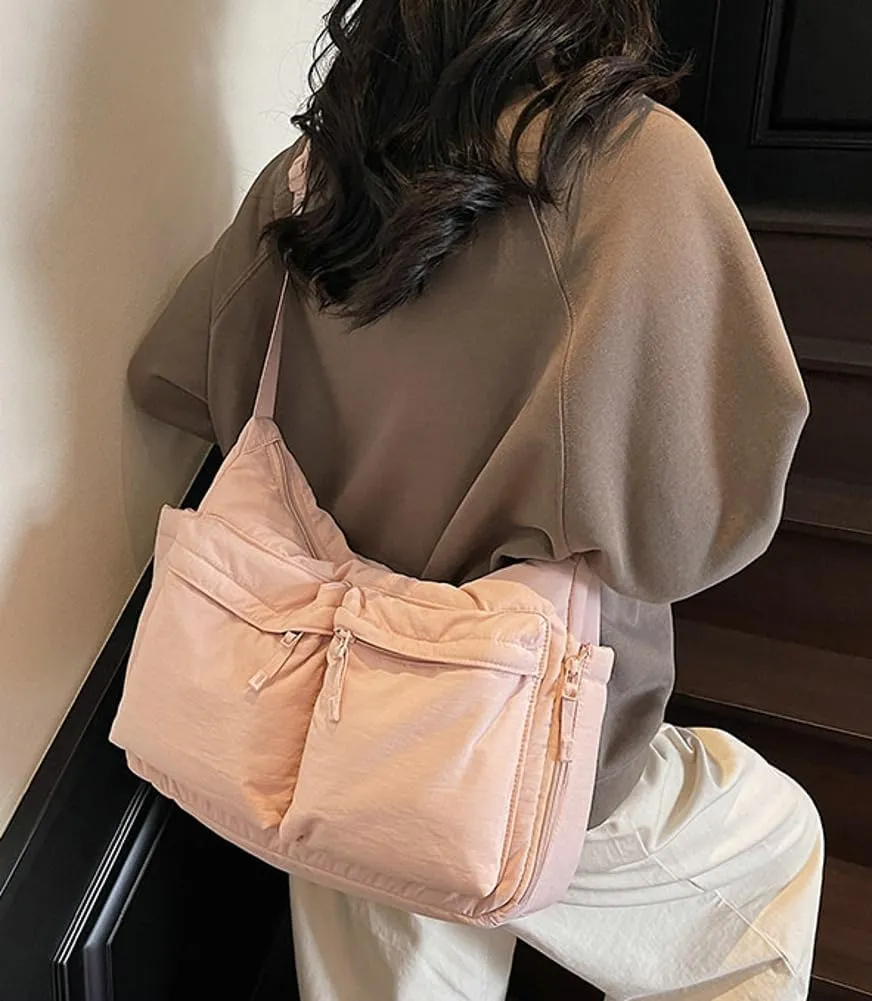 Large Crossbody Tote Bags Waterproof Nylon Shoulder Bag Multi-Pockets Sling Purse Messenger Bags Casual Work Handbag