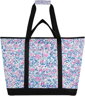 Large Insulated Cooler Bag,Fresh Style Floral Fragments Foldable Kitchen Reusable Grocery Bags,Leak Proof Portable Lunch Bags Tote Bag for Shopping Food Travel Beach Camping