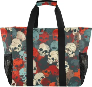 Large Tote Bags Rainbow Skull Symphony for Women Canvas Tote Purse Reusable Grocery Bags Top Handle Handbags for Travel, Work