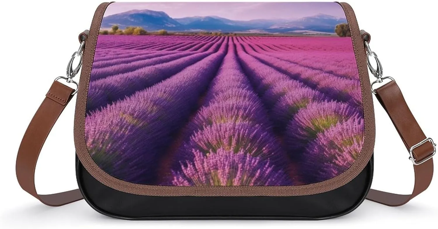 Lavender Fields Shoulder Bags PU Leather Shoulder Handbag Large Capacity Crossbody Bag for Women