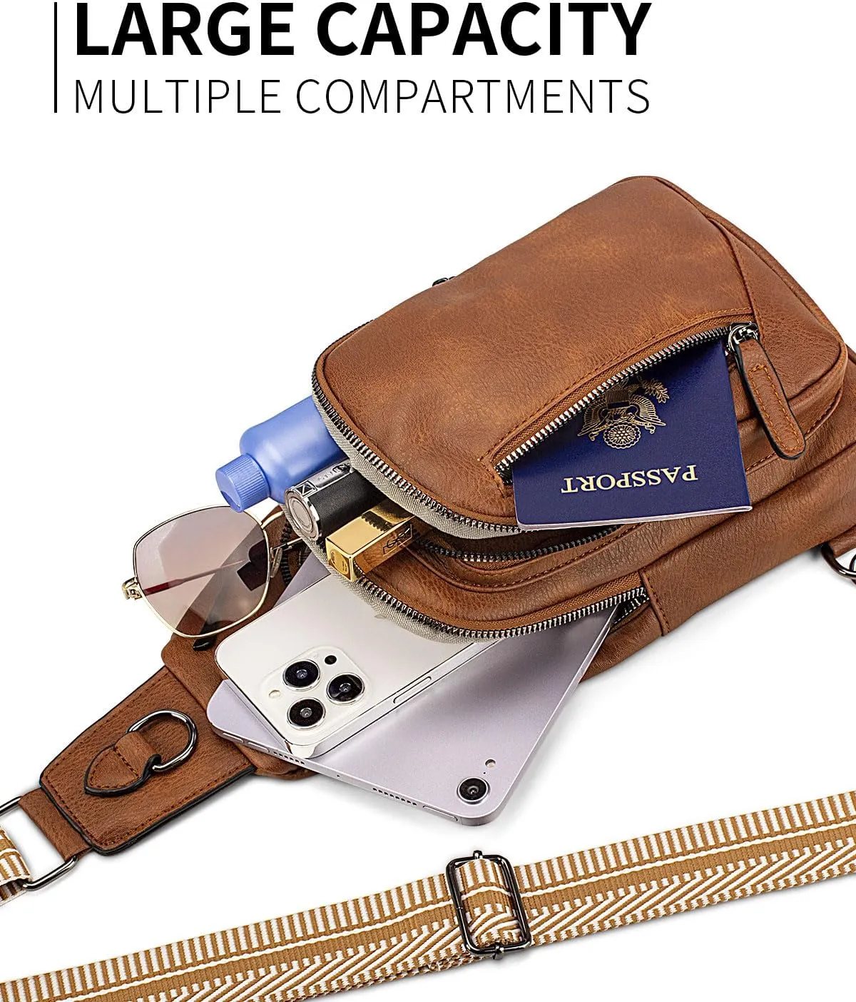 Leather Crossbody Bags Sling Bag for Women, Shoulder Backpack, Leather Sling Bag for Women Crossbody Purse Travel