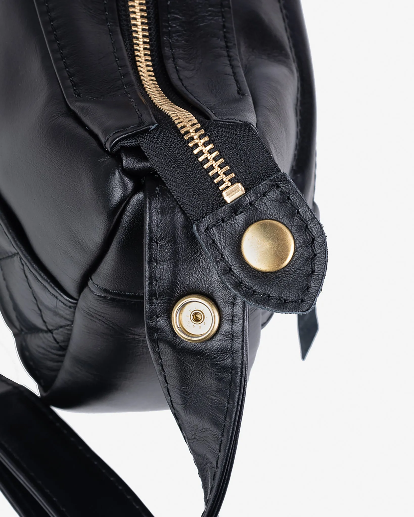 Leather Diamond Stitched Shoulder Bag - Black
