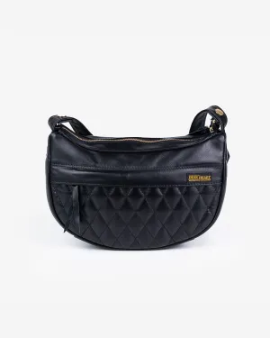 Leather Diamond Stitched Shoulder Bag - Black