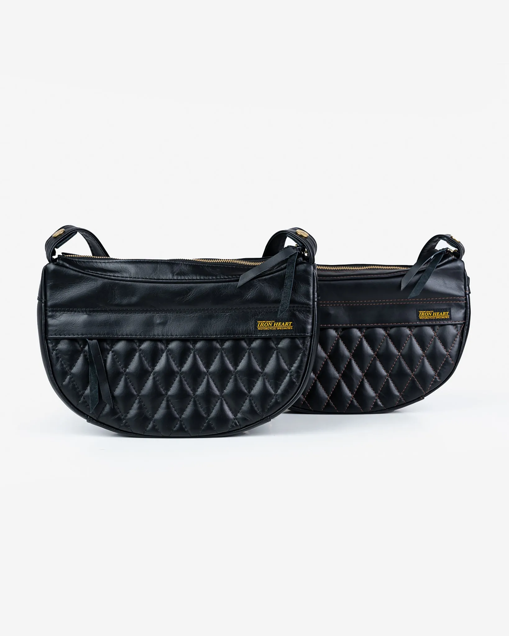 Leather Diamond Stitched Shoulder Bag - Black