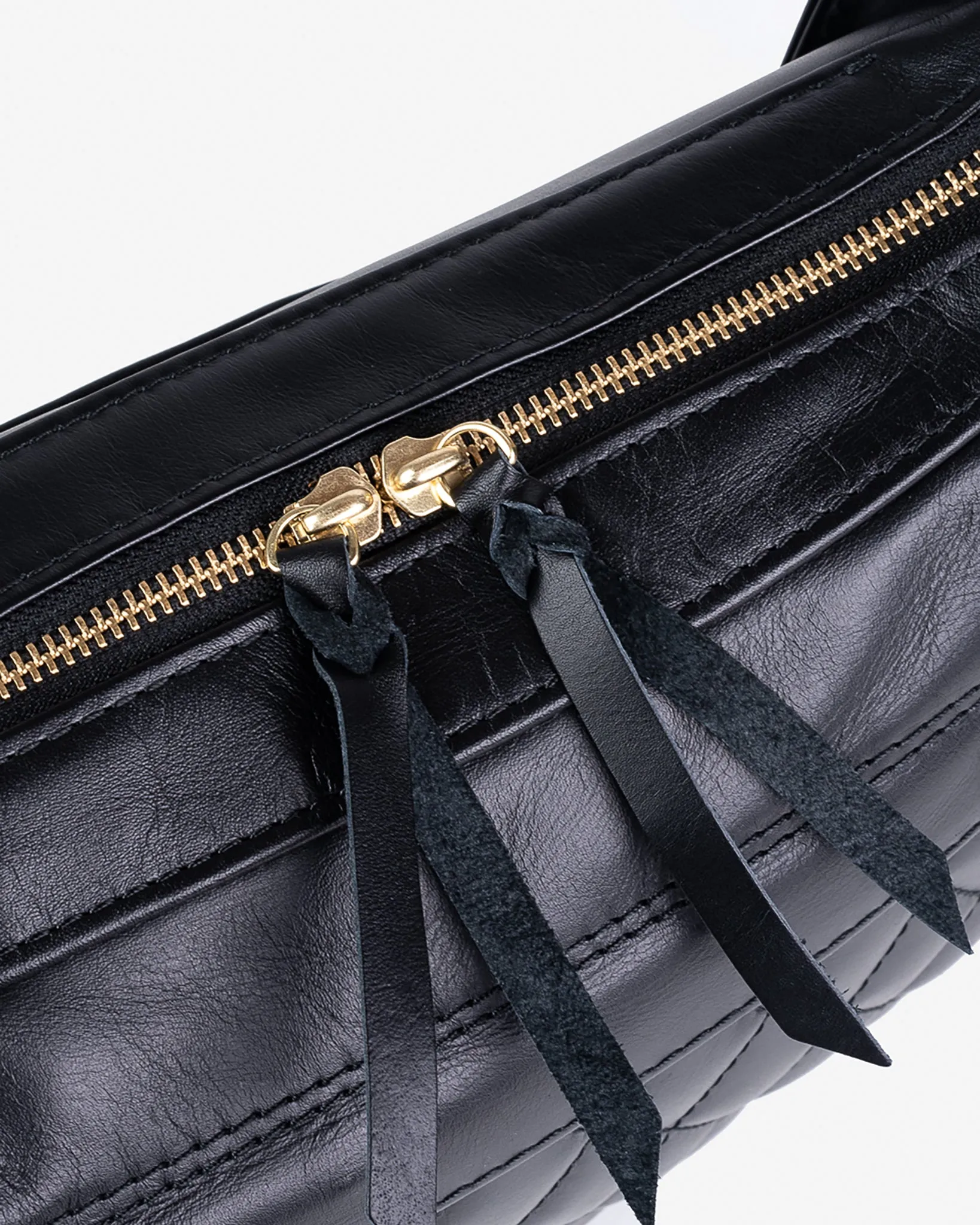 Leather Diamond Stitched Shoulder Bag - Black