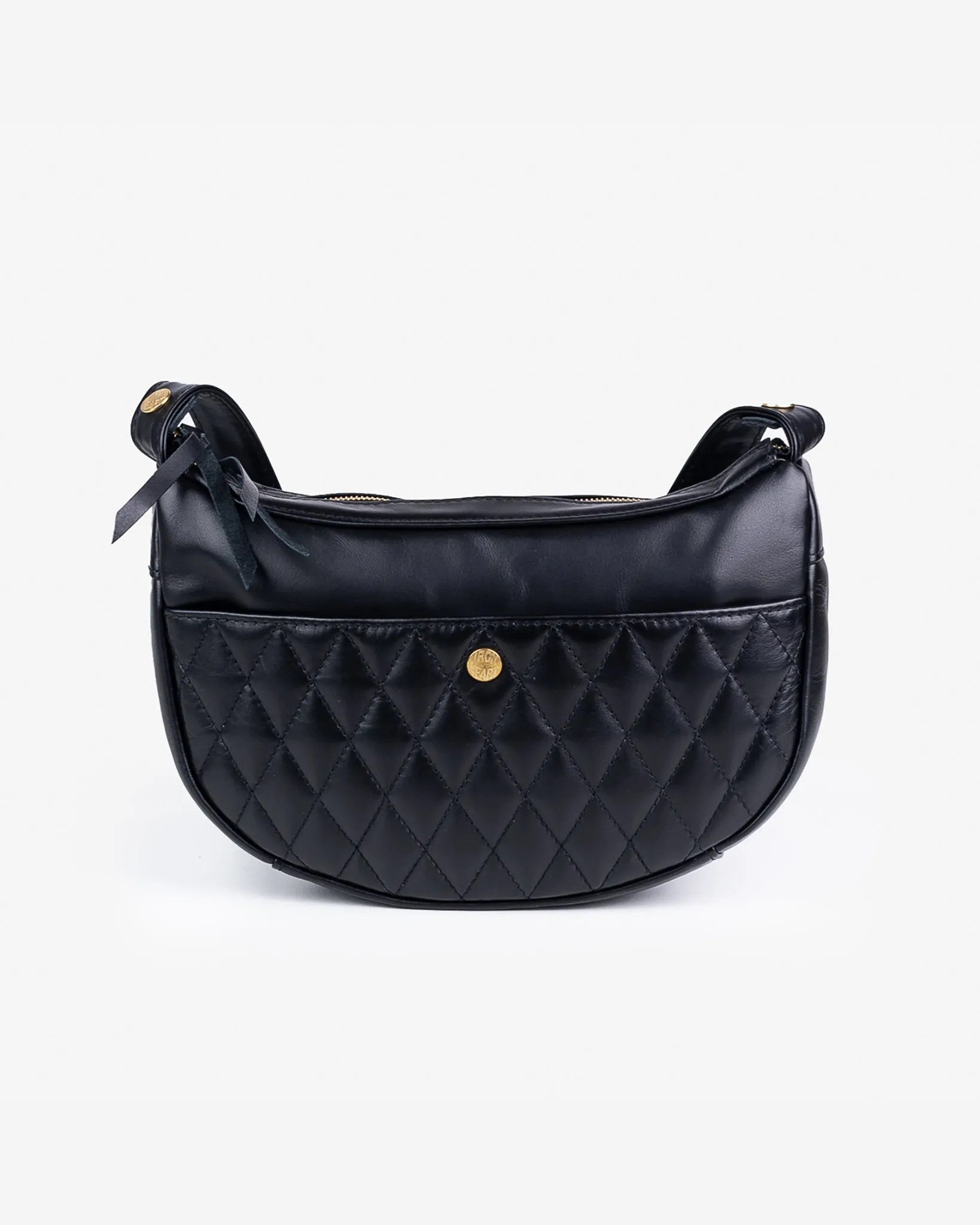 Leather Diamond Stitched Shoulder Bag - Black
