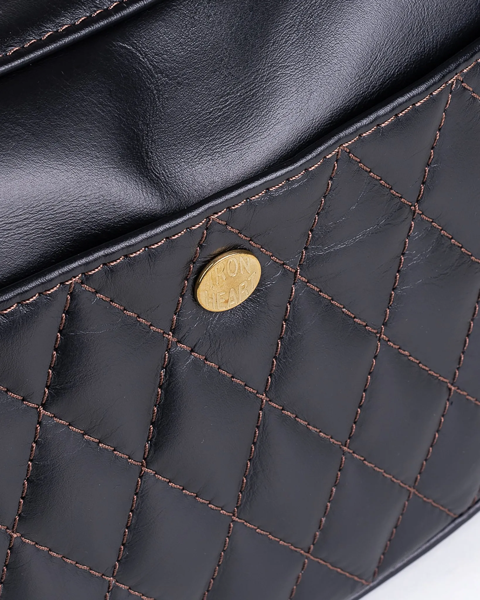 Leather Diamond Stitched Shoulder Bag - Black