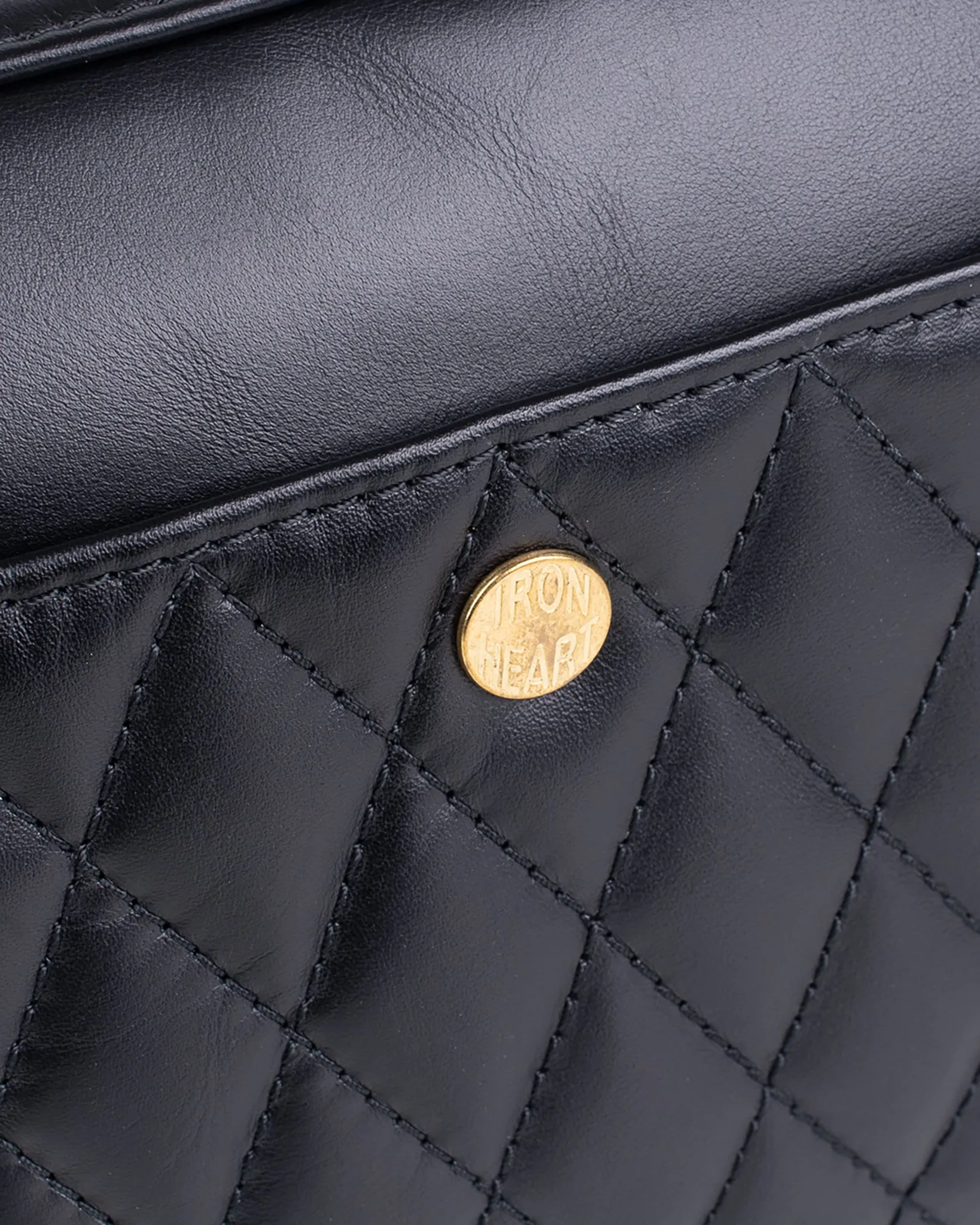 Leather Diamond Stitched Shoulder Bag - Black