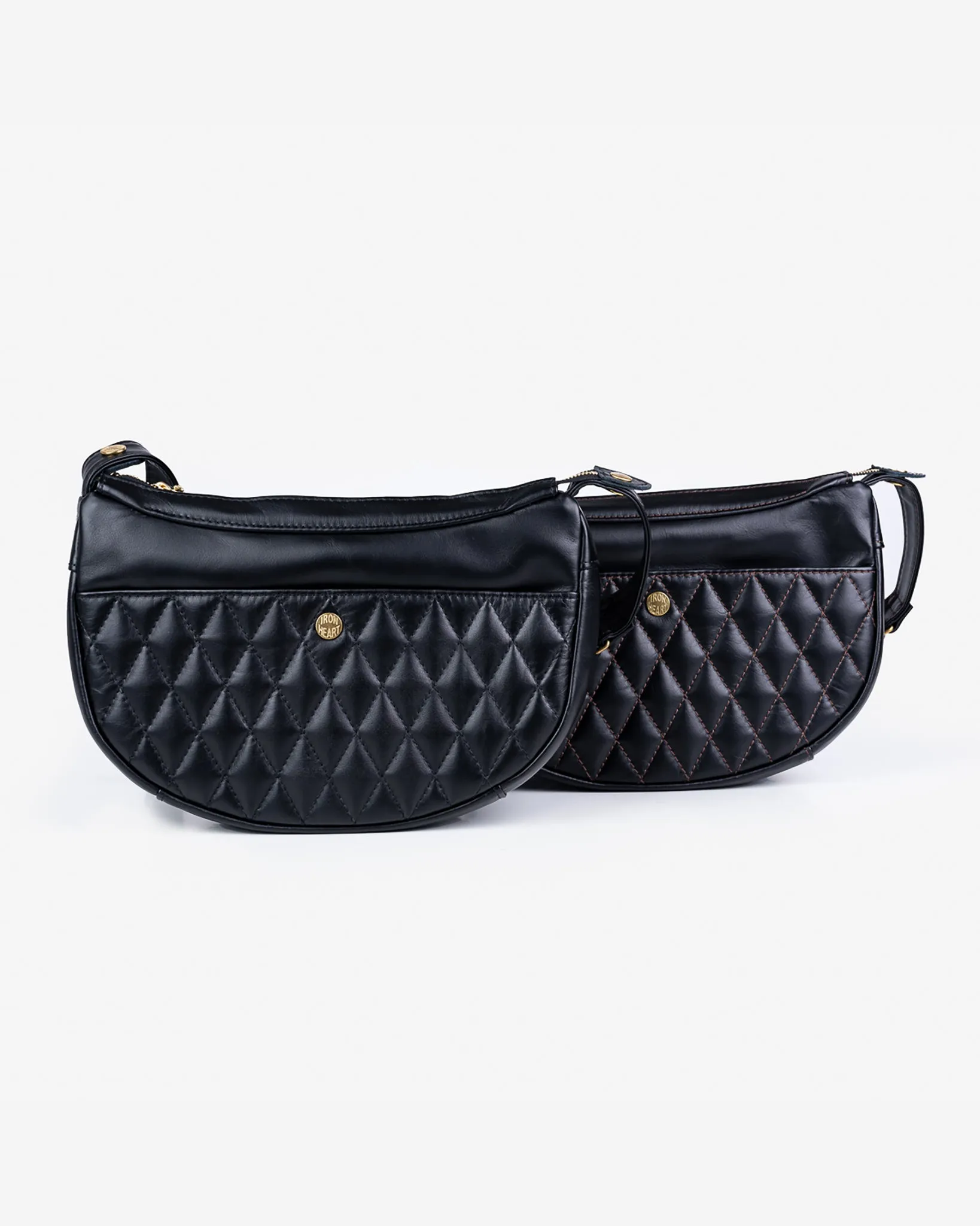 Leather Diamond Stitched Shoulder Bag - Black