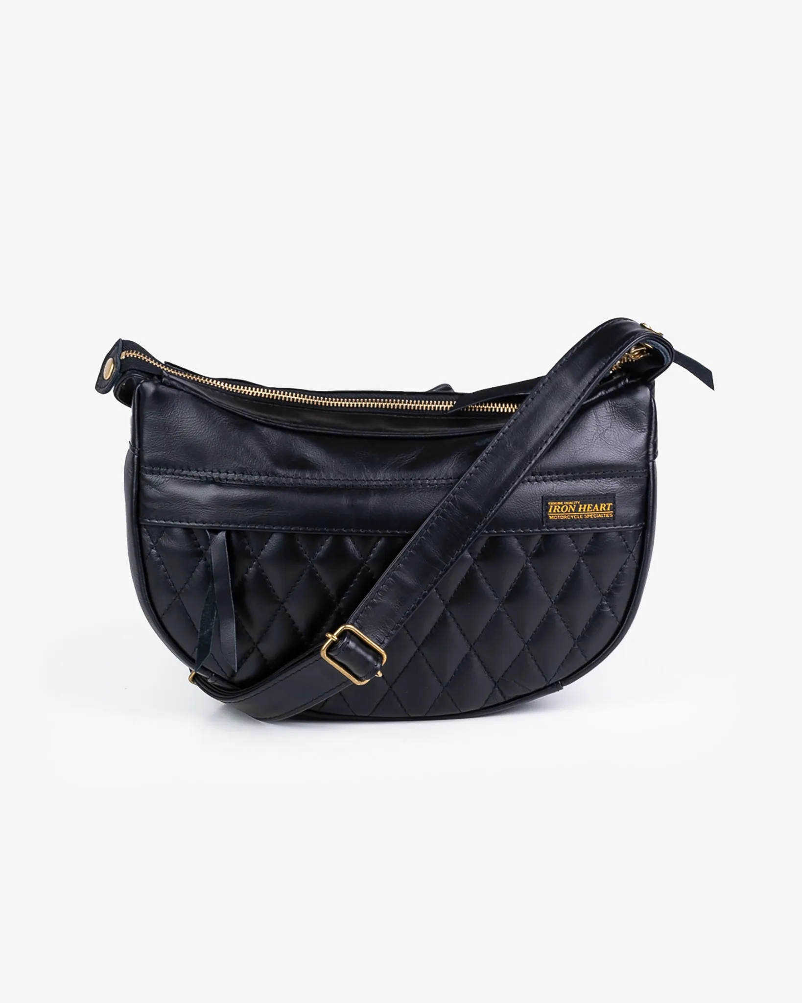 Leather Diamond Stitched Shoulder Bag - Black