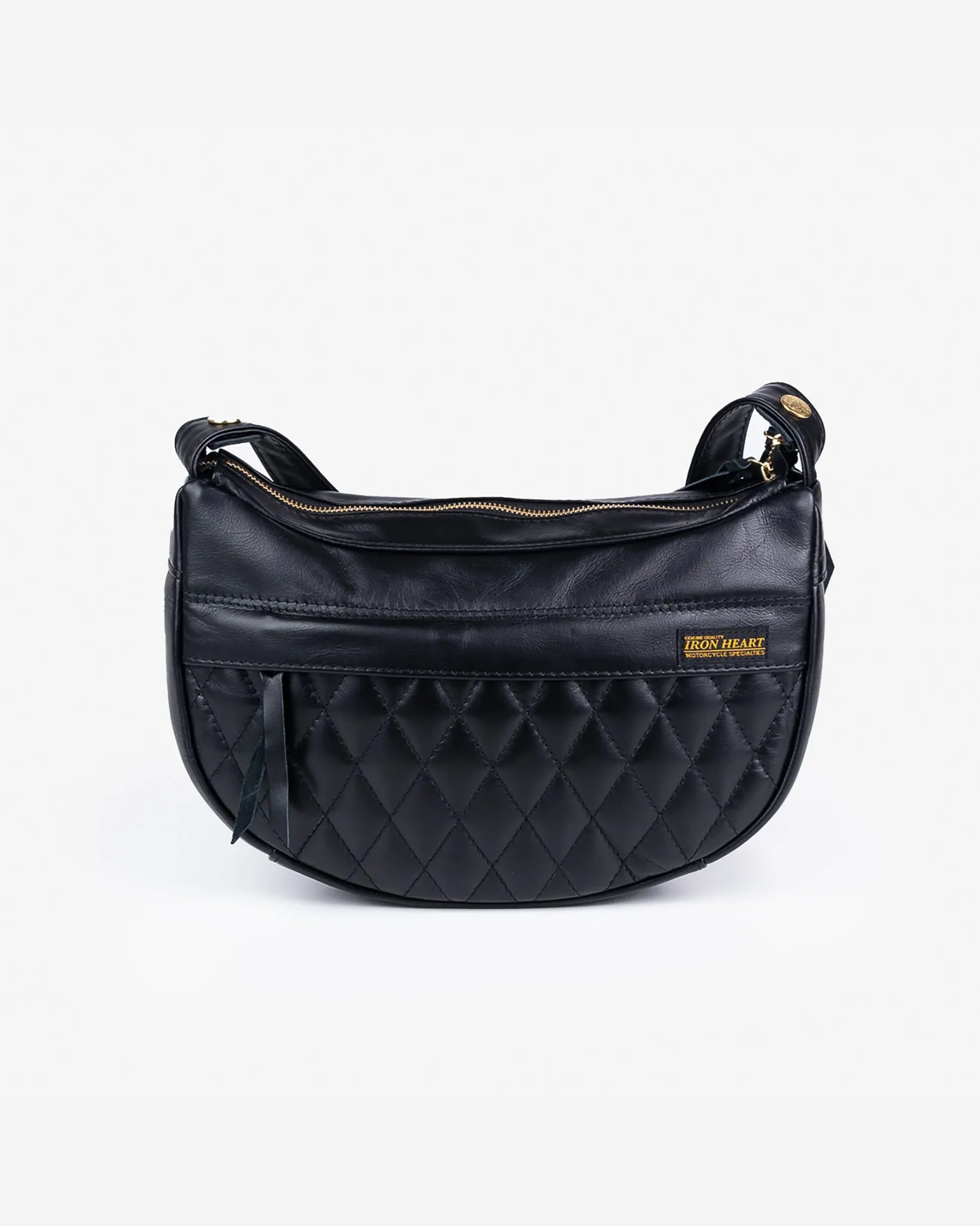 Leather Diamond Stitched Shoulder Bag - Black