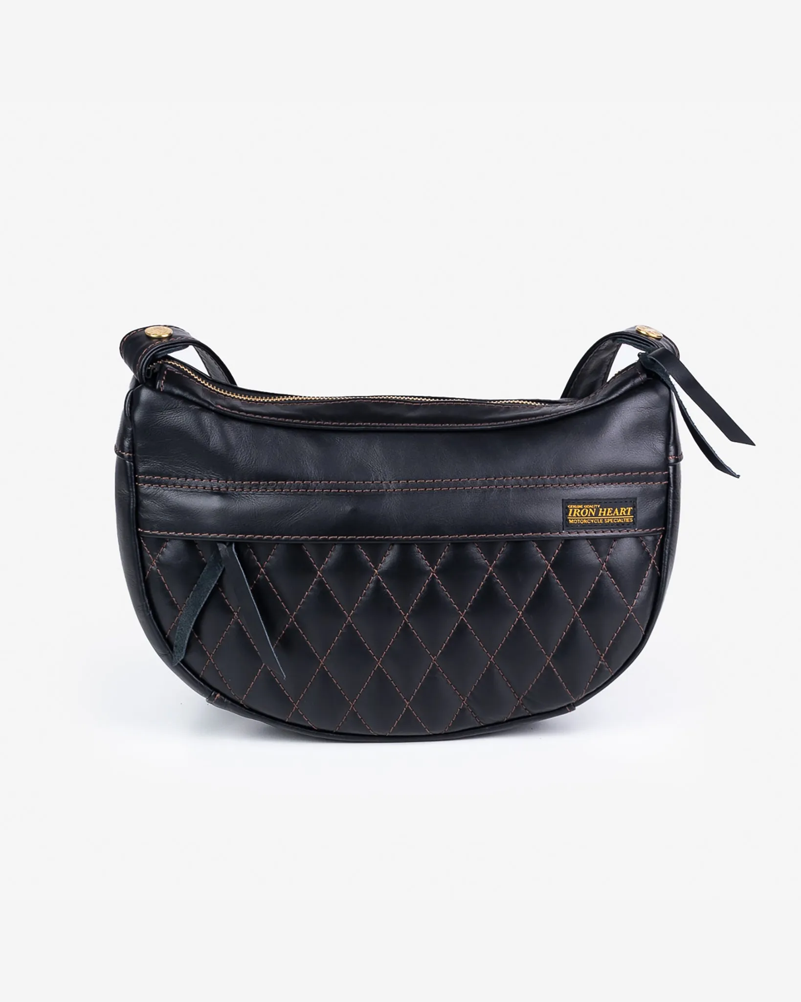 Leather Diamond Stitched Shoulder Bag - Black