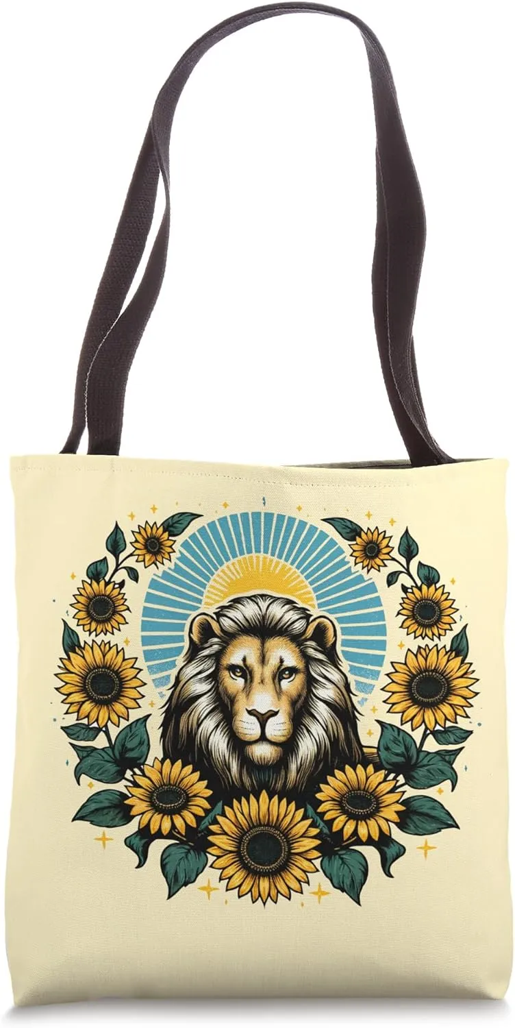 Leo Lion Sunflower art Sunflowers Lions Symbolism Tote Bag