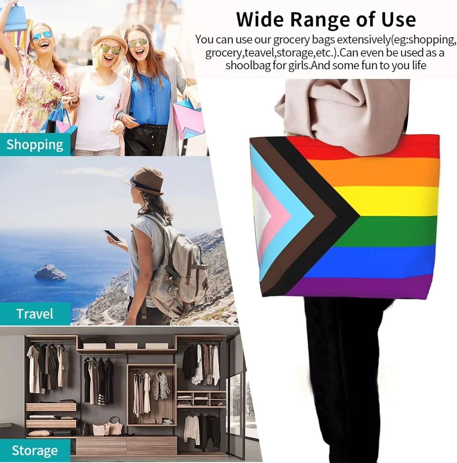 LGBT Pride Rainbow Gay Lip Lesbian Women's Tote Bag Large Capacity Single Shoulder Bags Handbag for Shopping Work