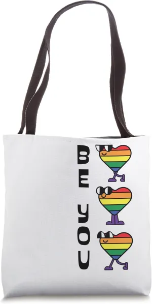 LGBTQ Be You Walking Rainbow Hearts Retro-Style Cartoon Tote Bag
