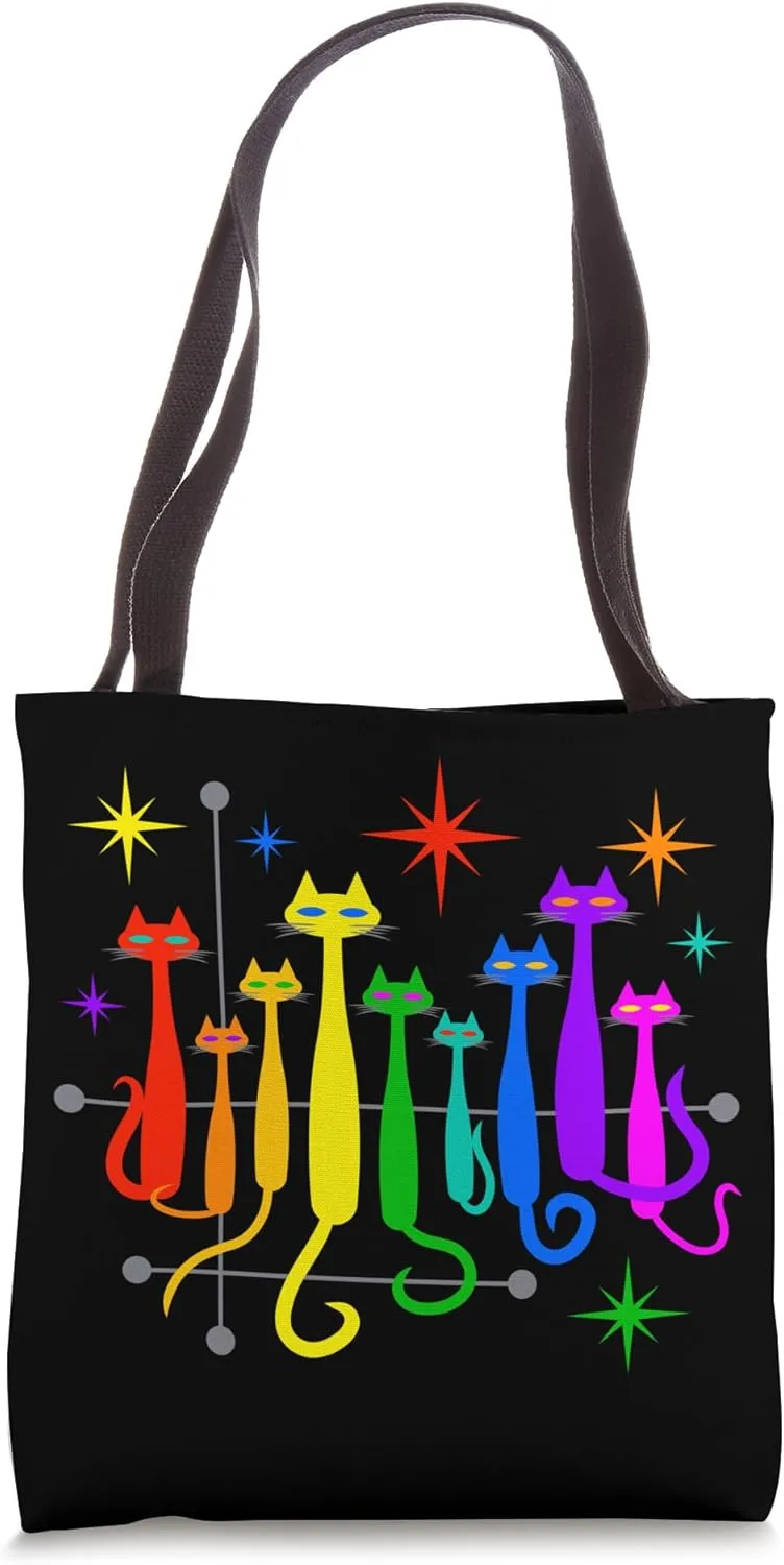 LGBTQ Pride Cats Vintage Retro Mid-Century Modern Style Tote Bag
