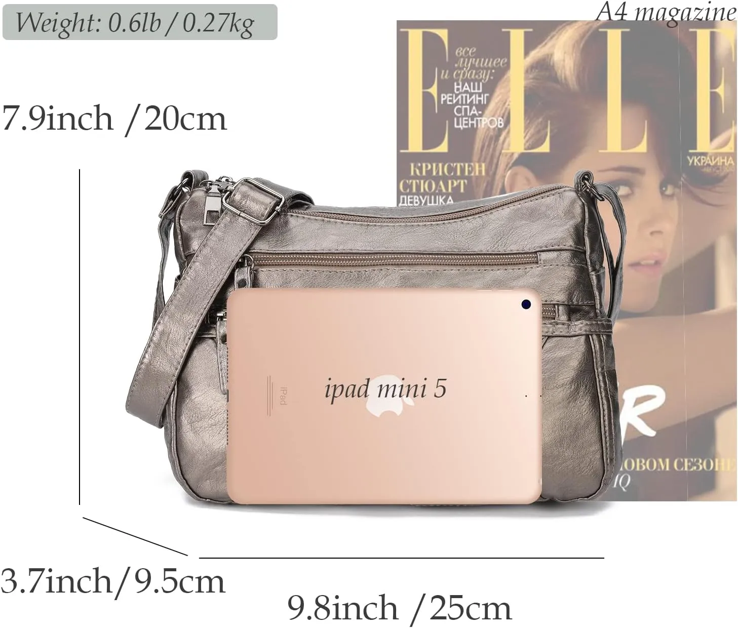 Lightweight Leather Crossbody Shoulder Bag for Women, Compact Everyday Purse
