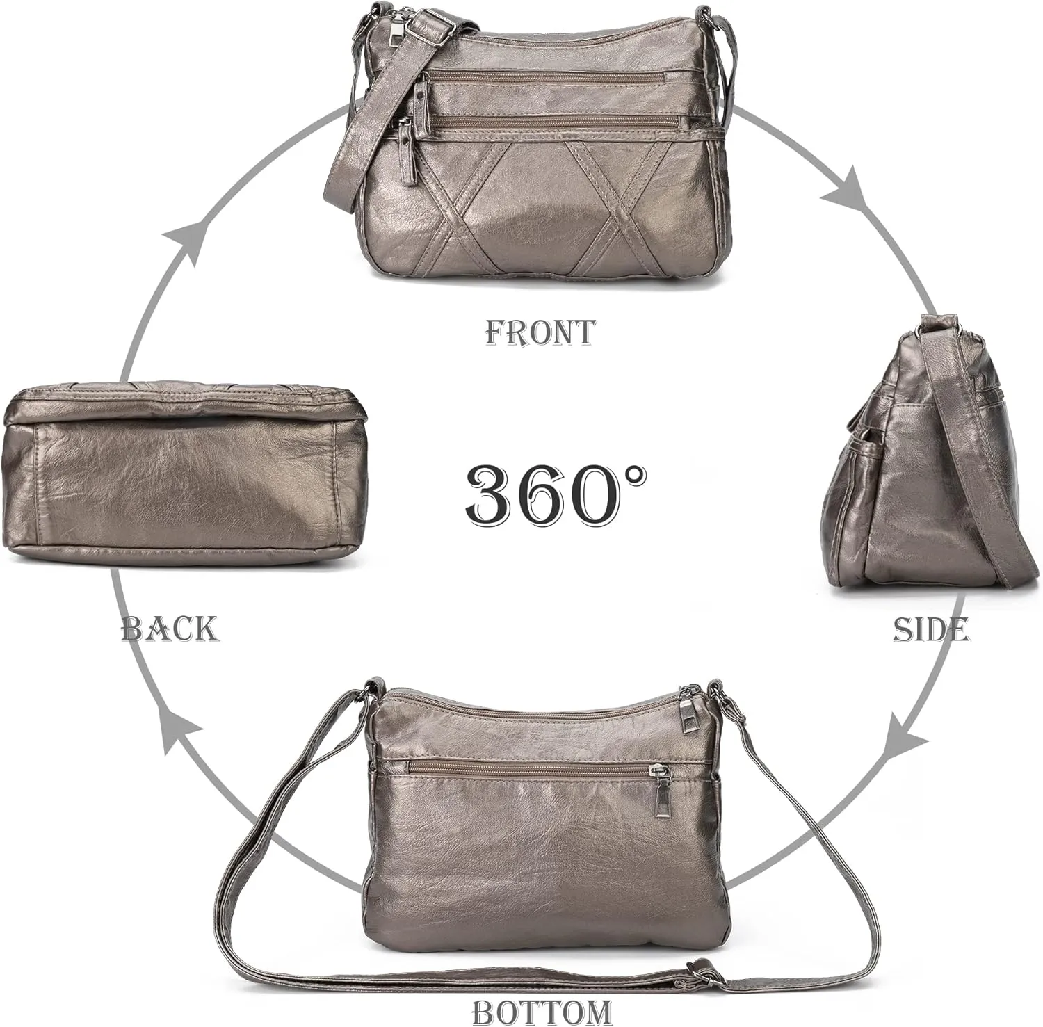 Lightweight Leather Crossbody Shoulder Bag for Women, Compact Everyday Purse