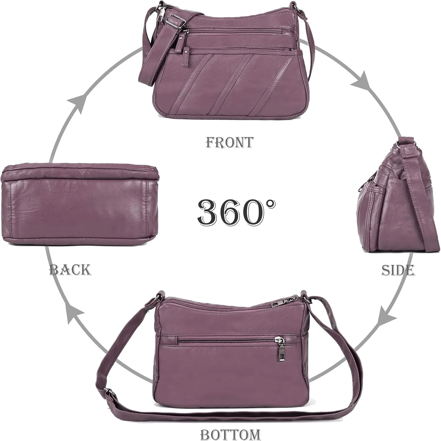 Lightweight Leather Crossbody Shoulder Bag for Women, Compact Everyday Purse