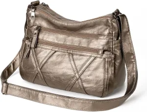Lightweight Leather Crossbody Shoulder Bag for Women, Compact Everyday Purse