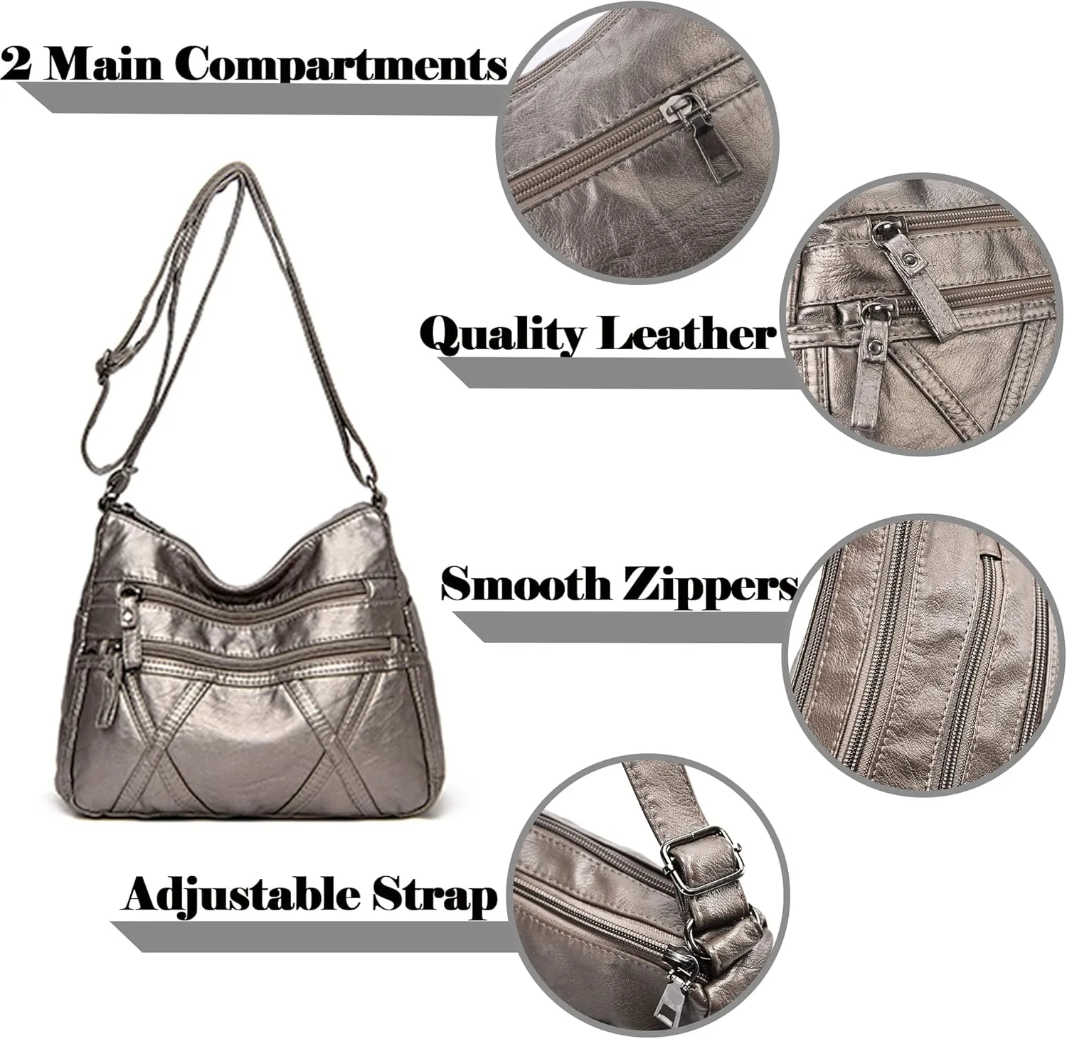 Lightweight Leather Crossbody Shoulder Bag for Women, Compact Everyday Purse