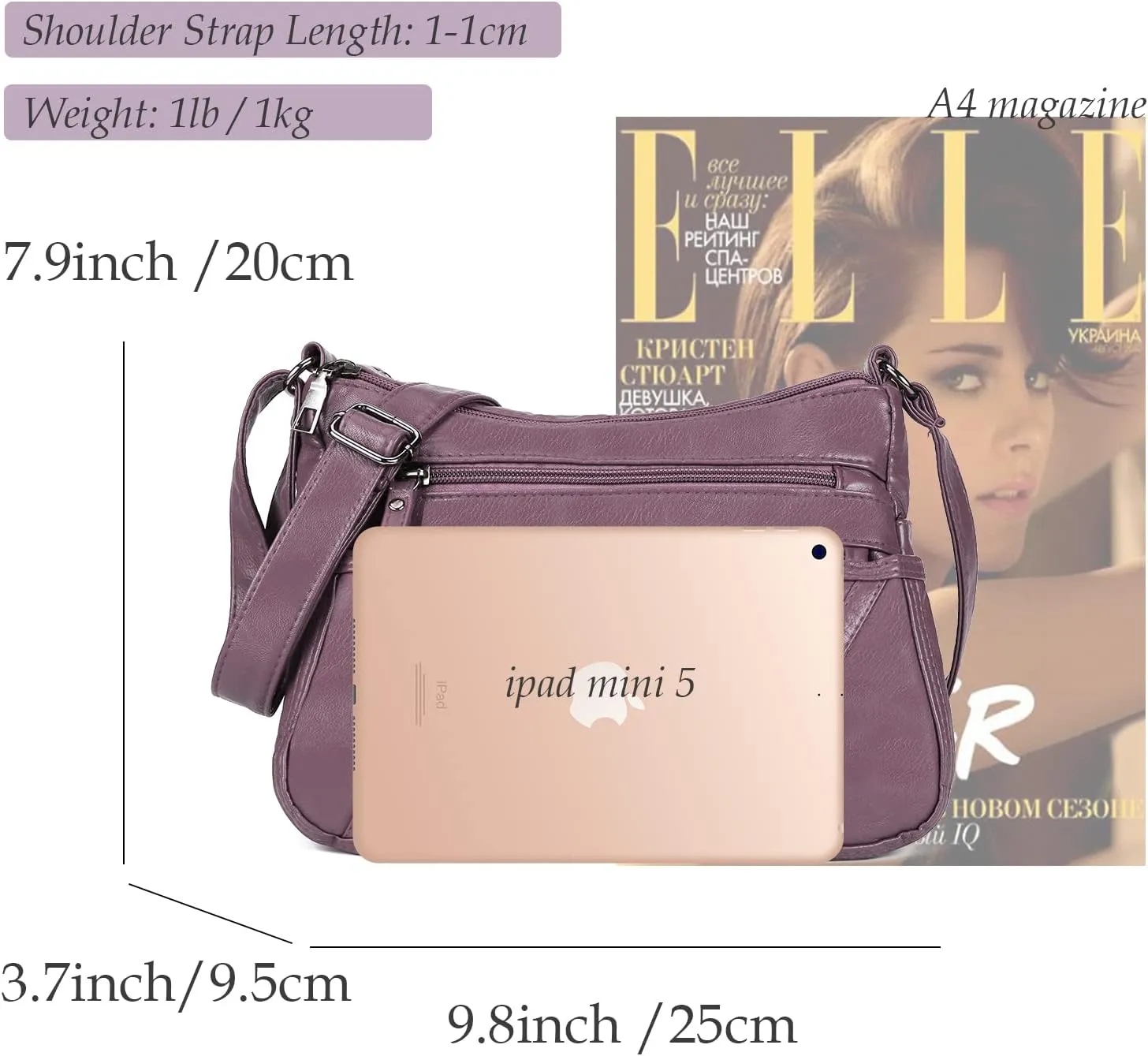 Lightweight Leather Crossbody Shoulder Bag for Women, Compact Everyday Purse