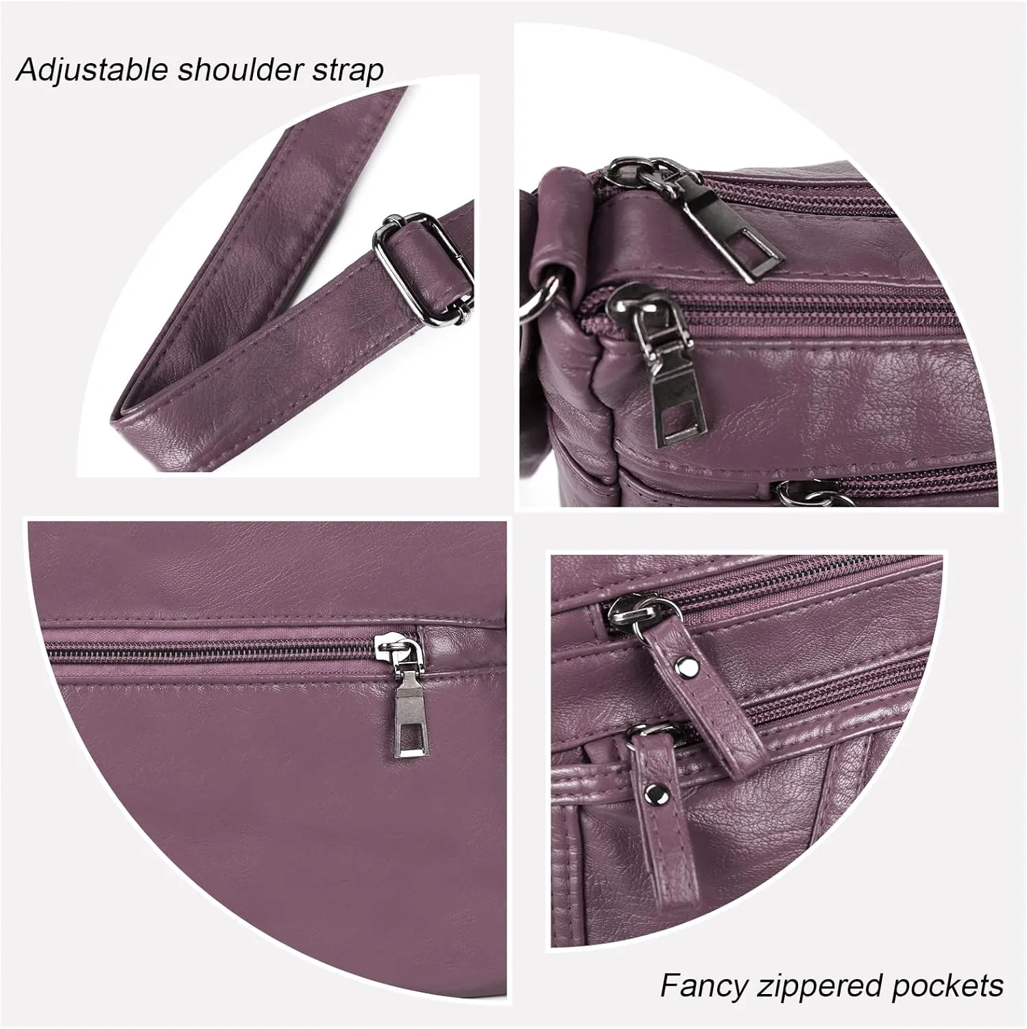 Lightweight Leather Crossbody Shoulder Bag for Women, Compact Everyday Purse