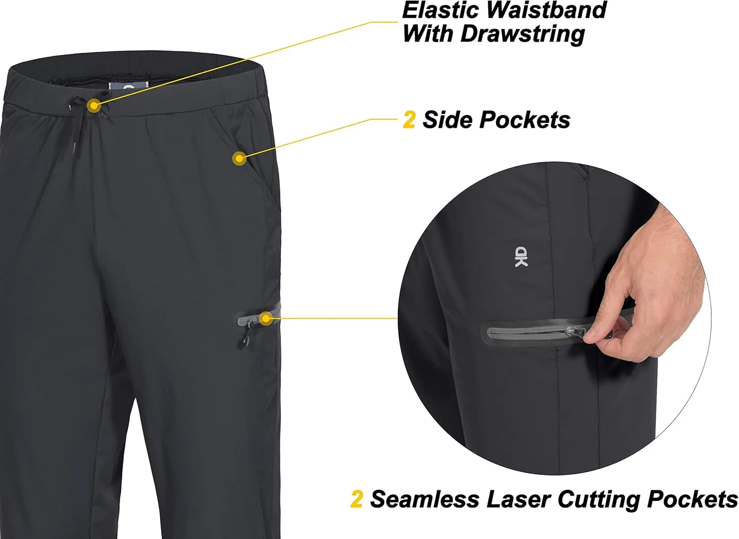 Little Donkey Andy Men's Ultra-Stretch Lightweight Quick Dry Athletic Pants Drawstring Travel Exercise Running Jogging