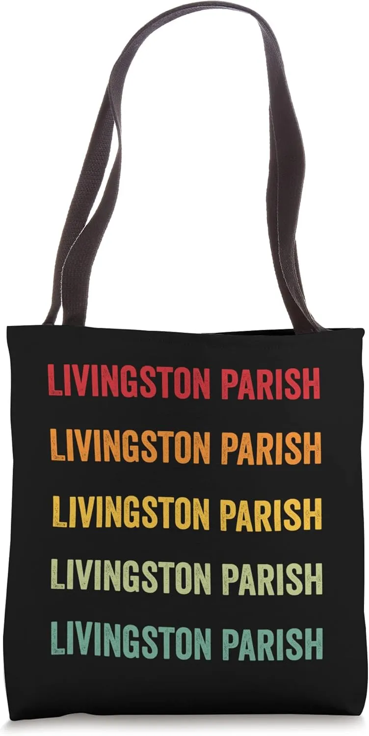 Livingston Parish County, Louisiana, Rainbow Text Design Tote Bag