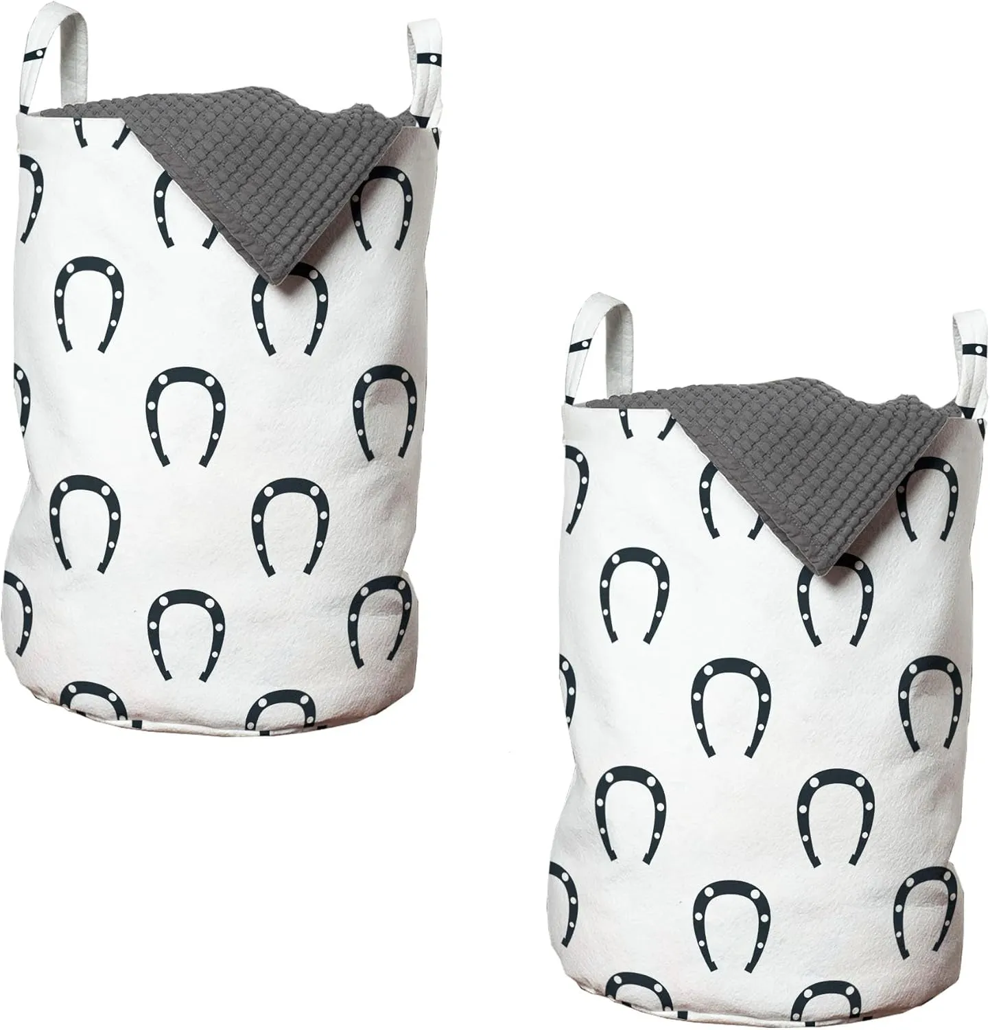 Lunarable Horseshoe Laundry Bag Pack of 2, Horse Riding Racing Entertainment Speed Hobbies Running Competition Award Print, Hamper Basket with Handles Drawstring Closure, 13" x 19", Emerald