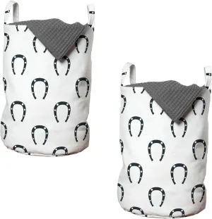Lunarable Horseshoe Laundry Bag Pack of 2, Horse Riding Racing Entertainment Speed Hobbies Running Competition Award Print, Hamper Basket with Handles Drawstring Closure, 13" x 19", Emerald