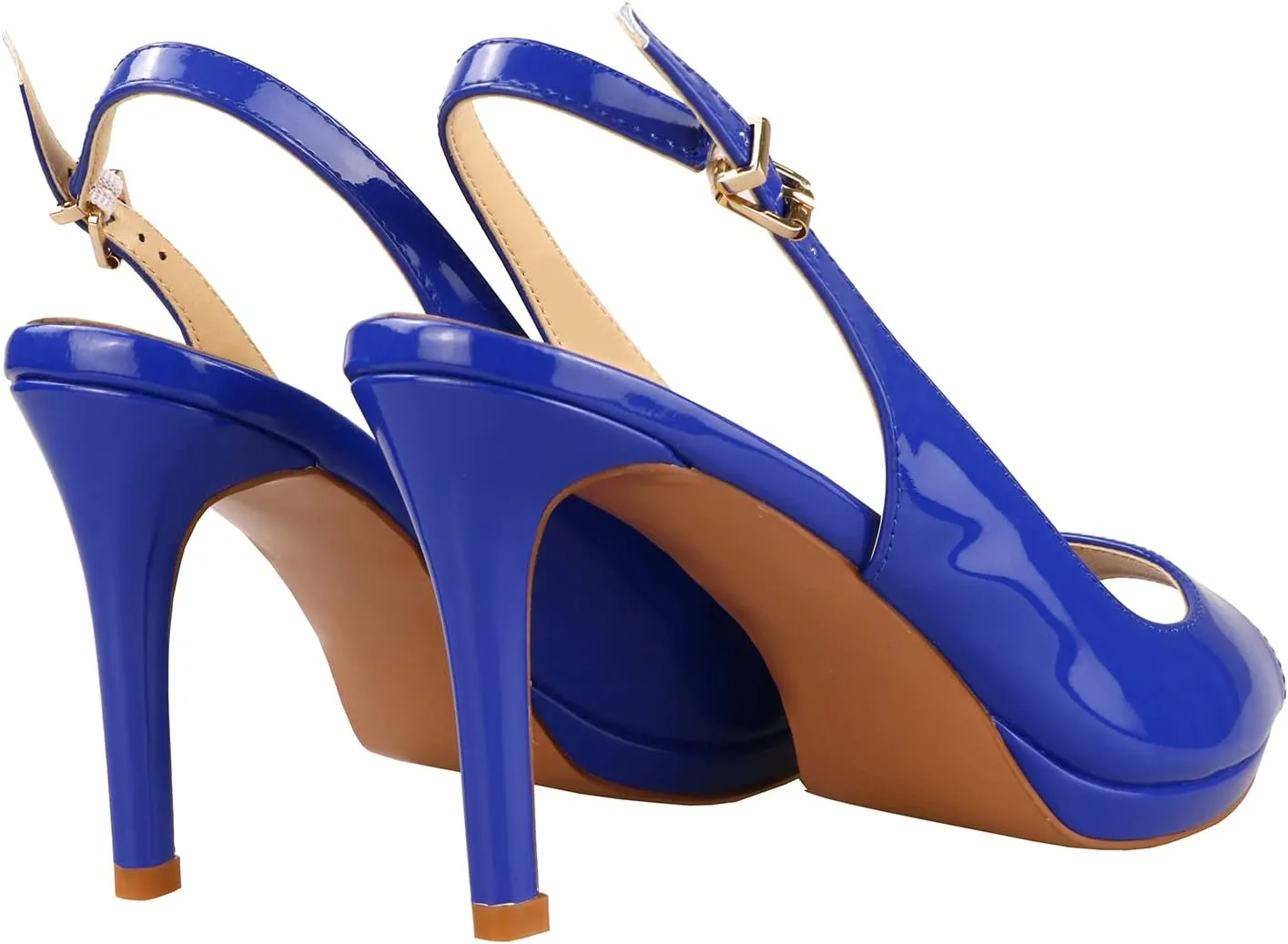 Lutalica W Women's Patent Leather Comfort Platform High Heel Slingback Sandals Sexy Peep Toe Stiletto High Heel Pumps