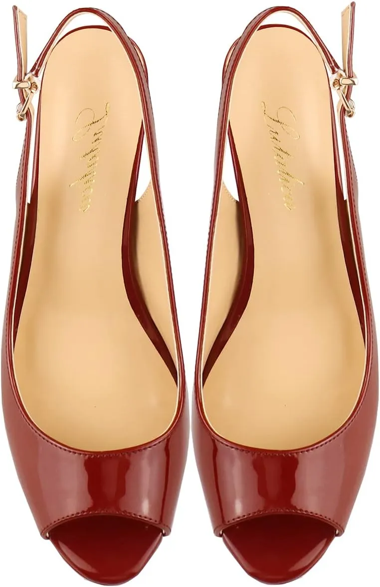 Lutalica W Women's Patent Leather Comfort Platform High Heel Slingback Sandals Sexy Peep Toe Stiletto High Heel Pumps
