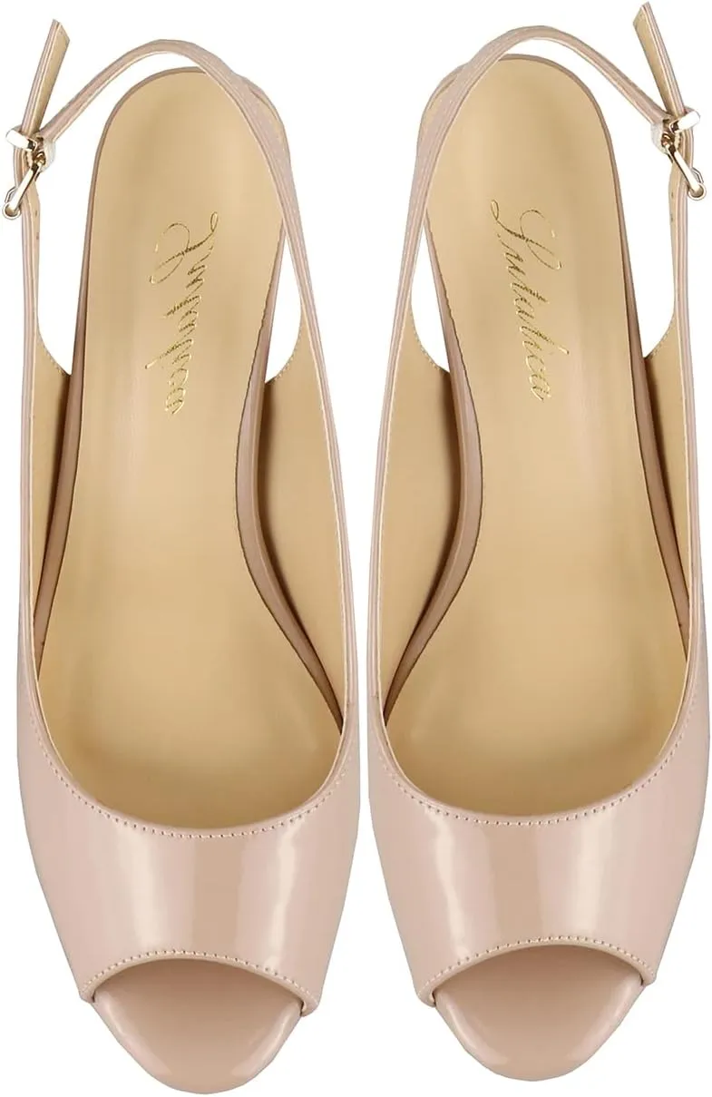 Lutalica W Women's Patent Leather Comfort Platform High Heel Slingback Sandals Sexy Peep Toe Stiletto High Heel Pumps