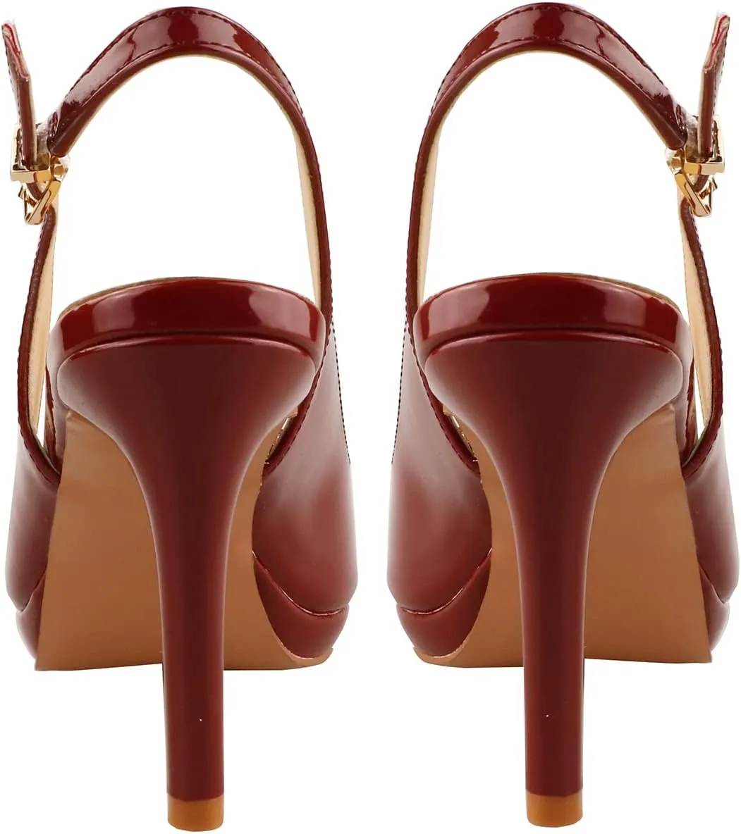 Lutalica W Women's Patent Leather Comfort Platform High Heel Slingback Sandals Sexy Peep Toe Stiletto High Heel Pumps
