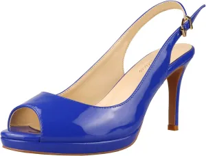 Lutalica W Women's Patent Leather Comfort Platform High Heel Slingback Sandals Sexy Peep Toe Stiletto High Heel Pumps