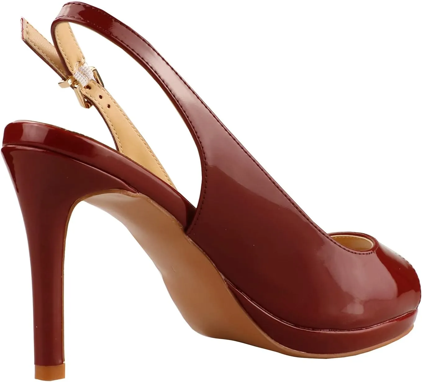 Lutalica W Women's Patent Leather Comfort Platform High Heel Slingback Sandals Sexy Peep Toe Stiletto High Heel Pumps