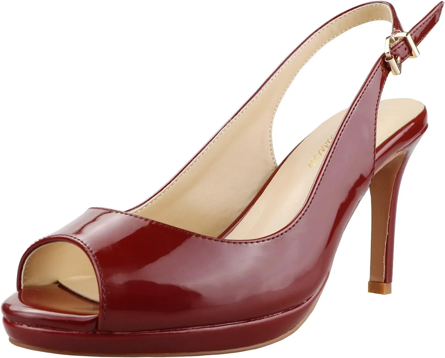 Lutalica W Women's Patent Leather Comfort Platform High Heel Slingback Sandals Sexy Peep Toe Stiletto High Heel Pumps