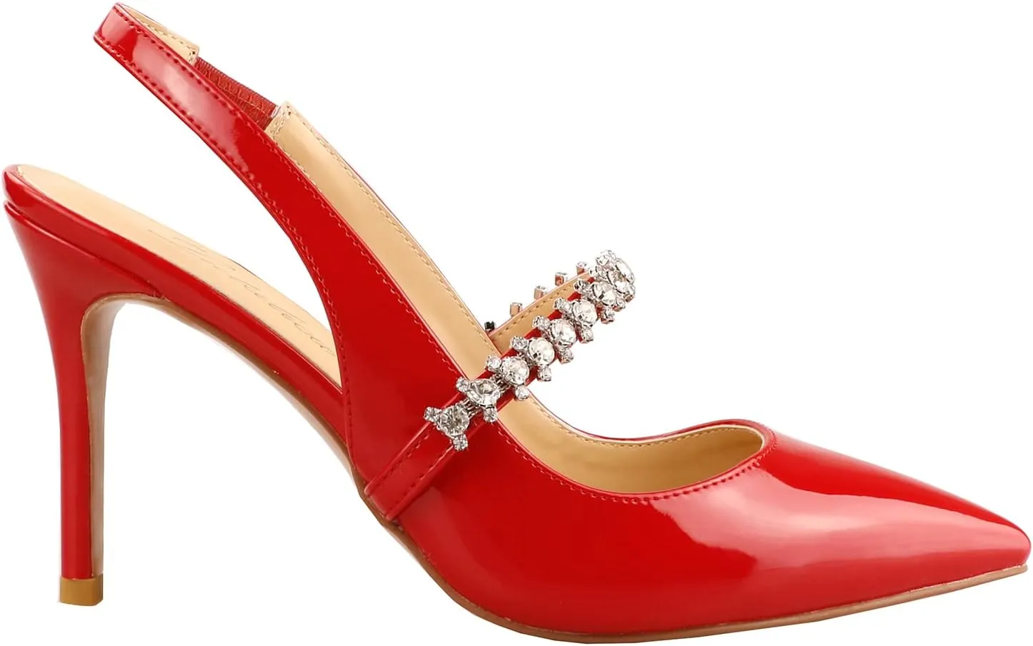 Lutalica W Women's Patent Leather Pointed Toe Glitter Crystal Strappy Mid High Heel Dress Slingback Pumps