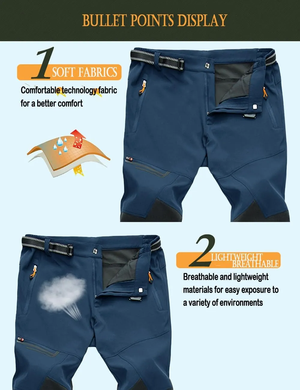 MAGCOMSEN Men's Hiking Pants Quick-Dry Water Resistant Lightweight Work Outdoor Pants with Zipper Pockets