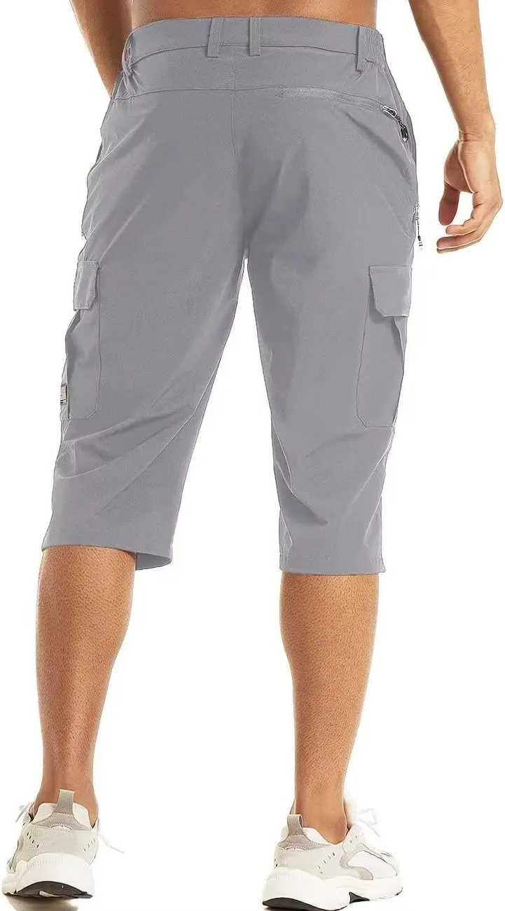 MAGCOMSEN Men's Workout Gym Shorts Quick Dry 3/4 Capri Pants Zipper Pockets Hiking Athletic Running Shorts