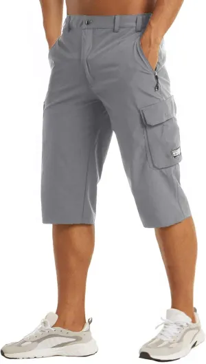 MAGCOMSEN Men's Workout Gym Shorts Quick Dry 3/4 Capri Pants Zipper Pockets Hiking Athletic Running Shorts
